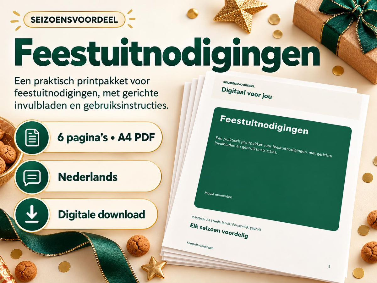 Feestuitnodigingen – printbare A4 PDF in het Nederlands – digitale download