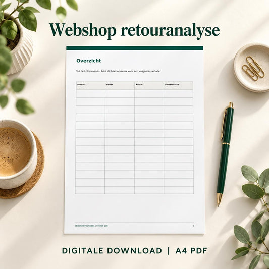 Webshop retouranalyse | Nederlandse A4 PDF | Digitale download