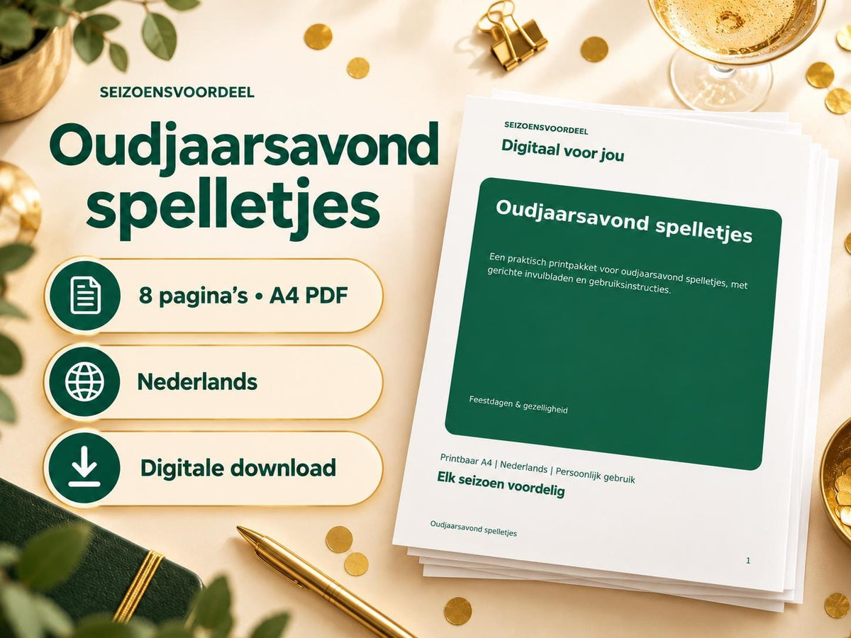 Oudjaarsavond spelletjes – printbare A4 PDF in het Nederlands – digitale download