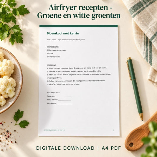 Airfryer recepten - Groene en witte groenten | Nederlandse A4 PDF | Digitale download