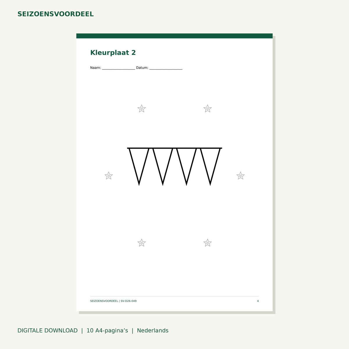Sinterklaas kleurplaten - Feestvlaggen | Nederlandse A4 PDF | Digitale download