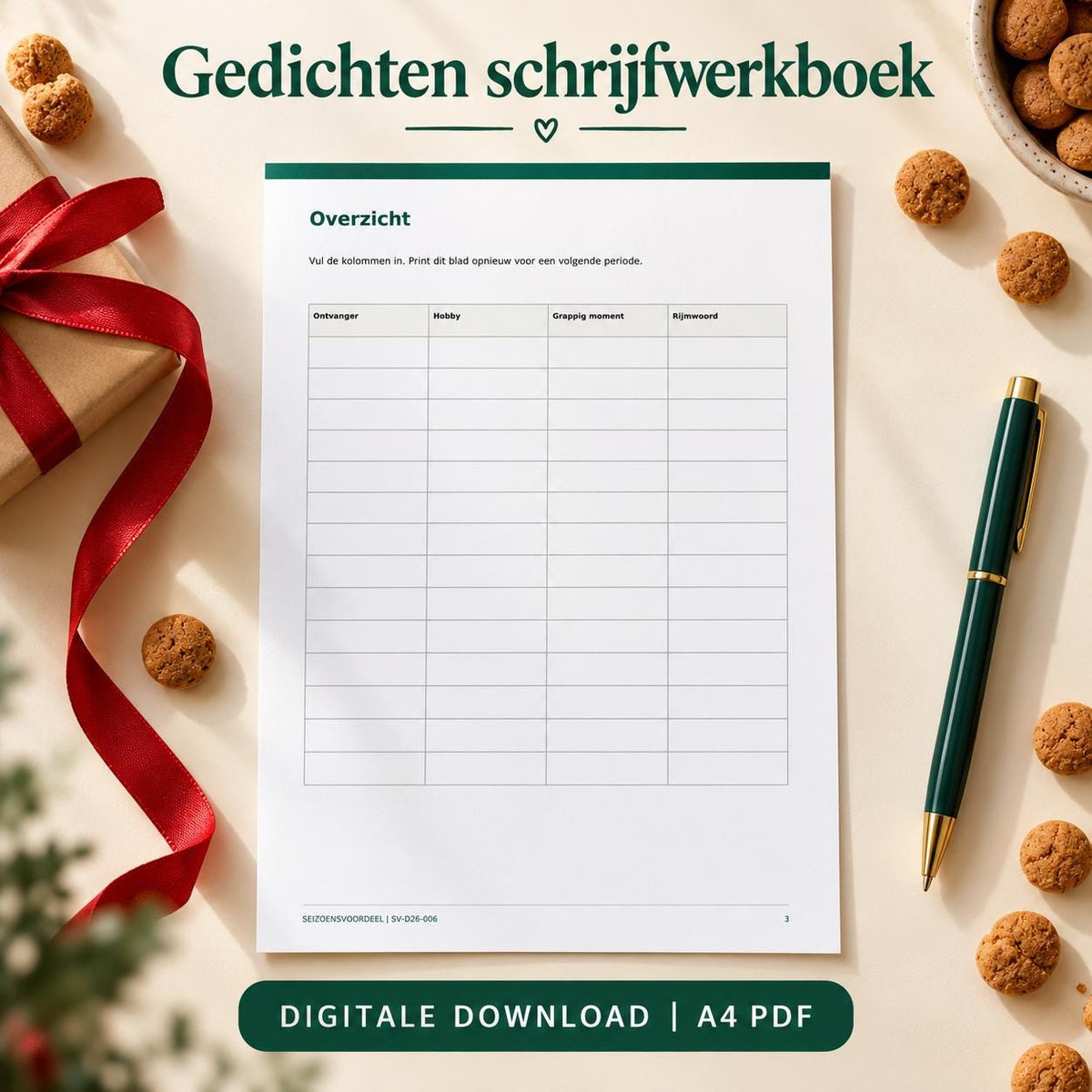 Gedichten schrijfwerkboek | Nederlandse A4 PDF | Digitale download