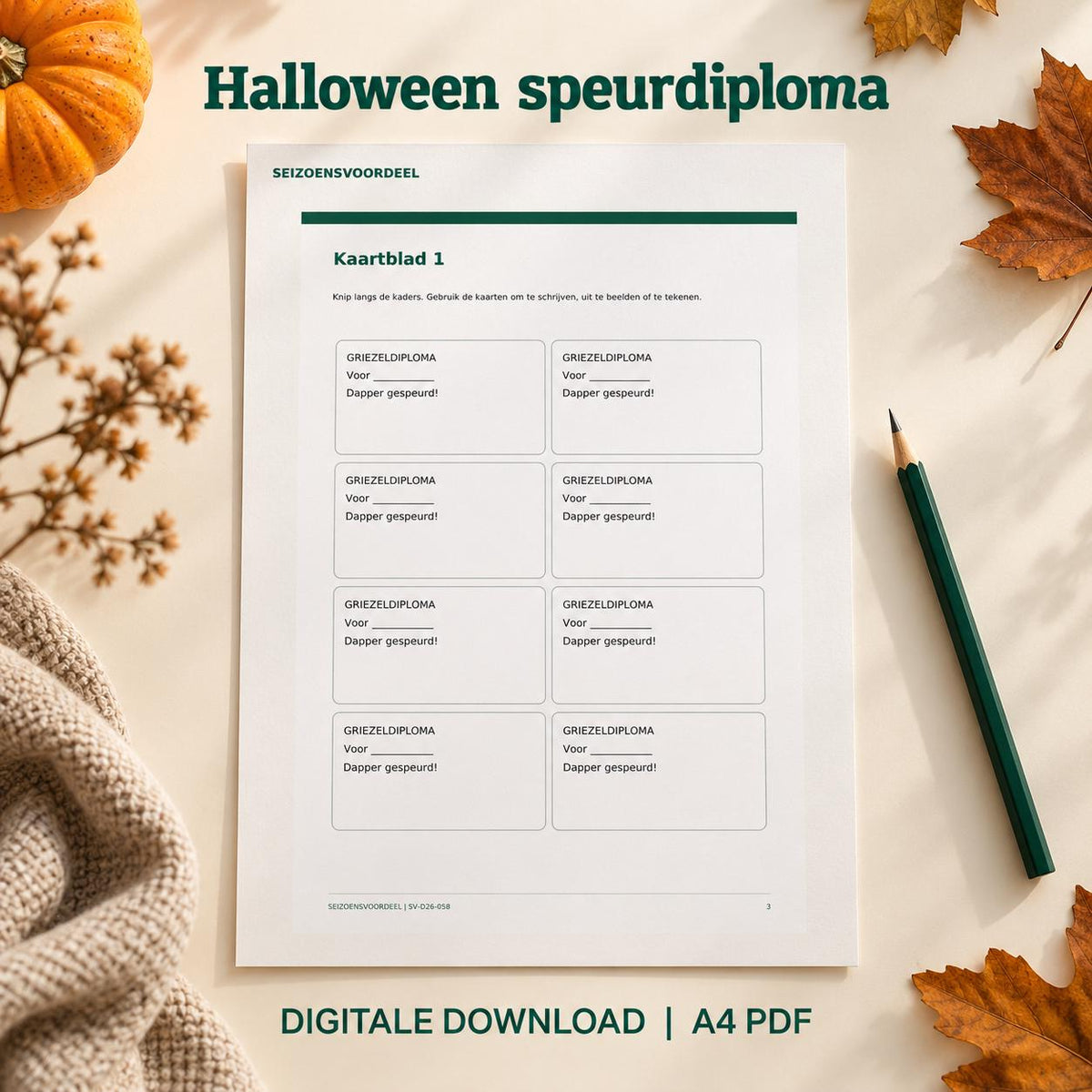 Halloween speurdiploma | Nederlandse A4 PDF | Digitale download
