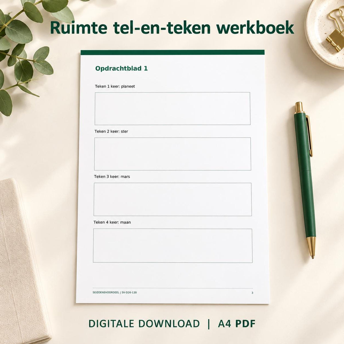 Ruimte tel-en-teken werkboek | Nederlandse A4 PDF | Digitale download