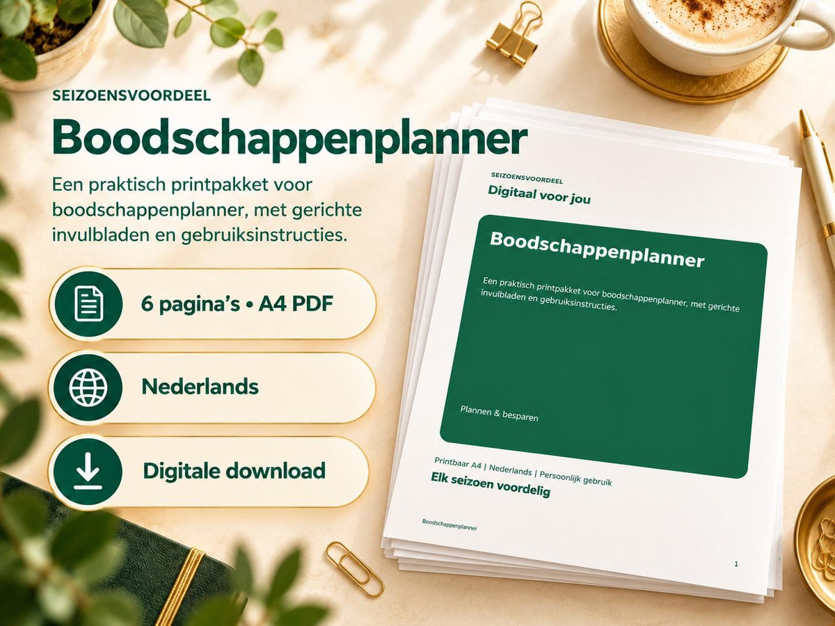 Boodschappenplanner – printbare A4 PDF in het Nederlands – digitale download