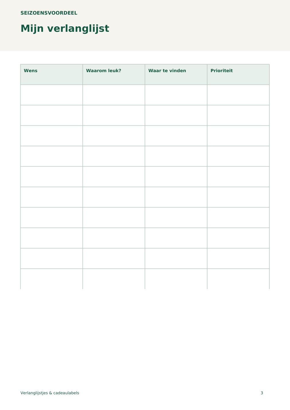 Verlanglijstjes & cadeaulabels – printbare A4 PDF in het Nederlands – digitale download
