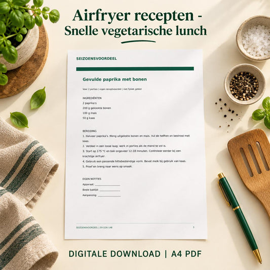 Airfryer recepten - Snelle vegetarische lunch | Nederlandse A4 PDF | Digitale download
