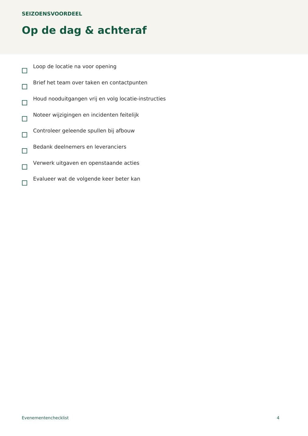Evenementenchecklist – printbare A4 PDF in het Nederlands – digitale download