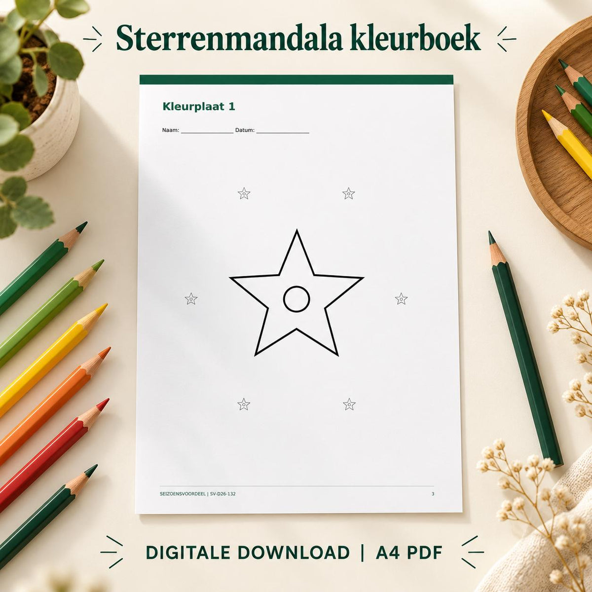 Sterrenmandala kleurboek | Nederlandse A4 PDF | Digitale download