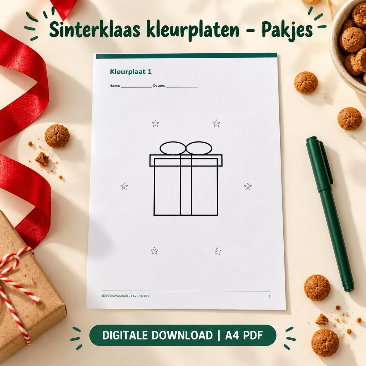 Sinterklaas kleurplaten - Pakjes | Nederlandse A4 PDF | Digitale download