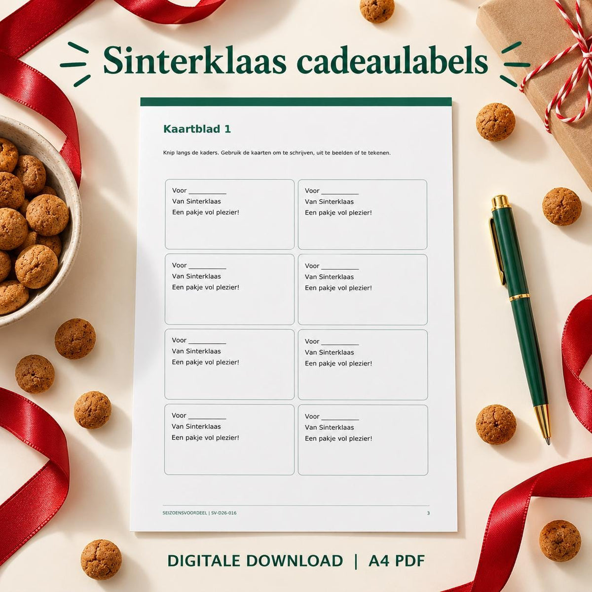 Sinterklaas cadeaulabels | Nederlandse A4 PDF | Digitale download