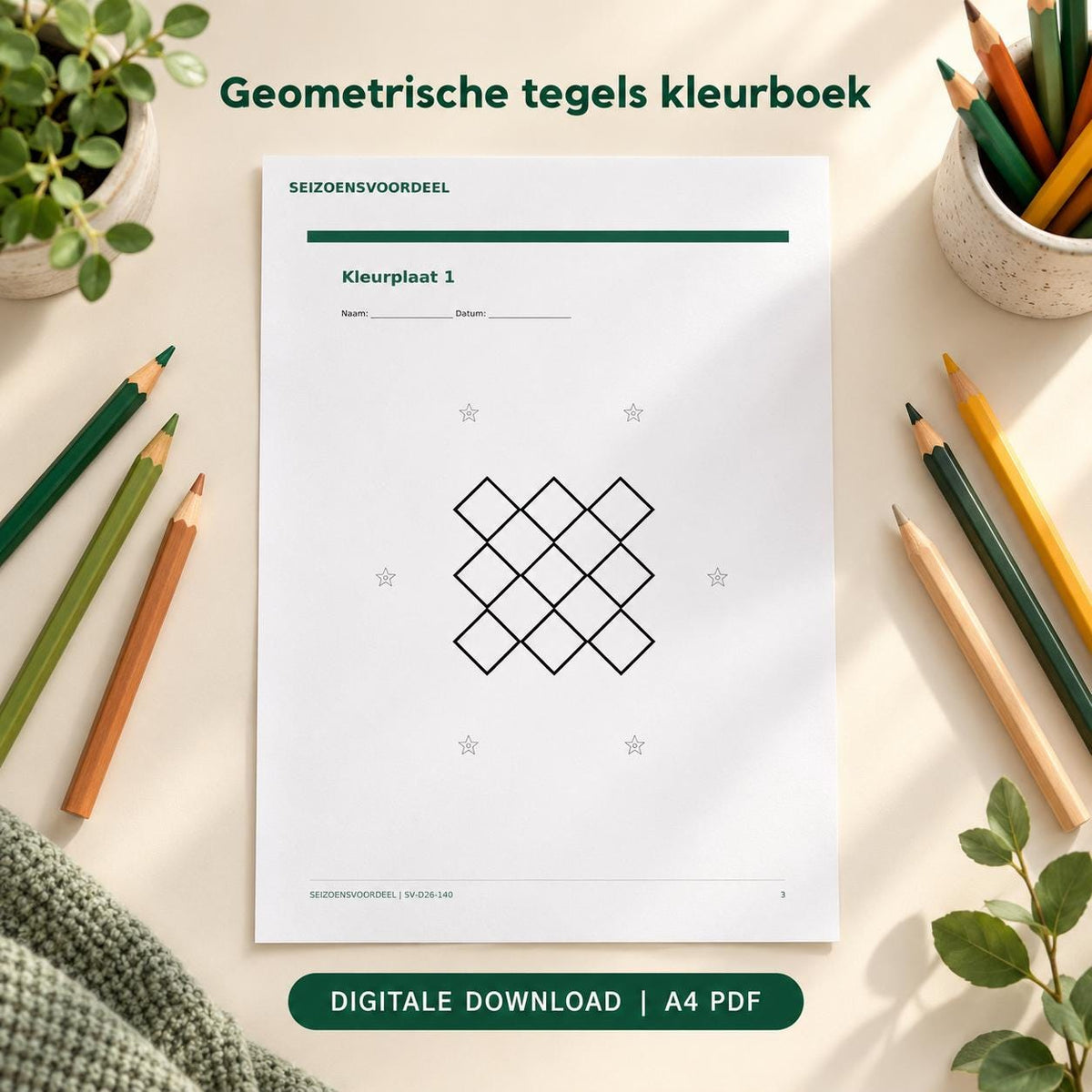 Geometrische tegels kleurboek | Nederlandse A4 PDF | Digitale download