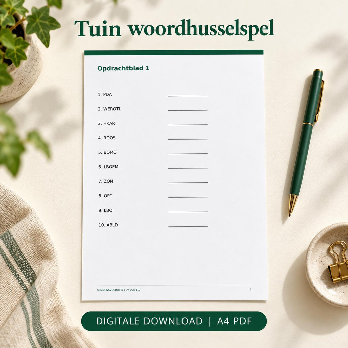 Tuin woordhusselspel | Nederlandse A4 PDF | Digitale download