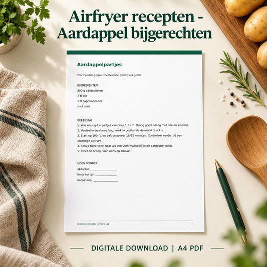 Airfryer recepten - Aardappel bijgerechten | Nederlandse A4 PDF | Digitale download
