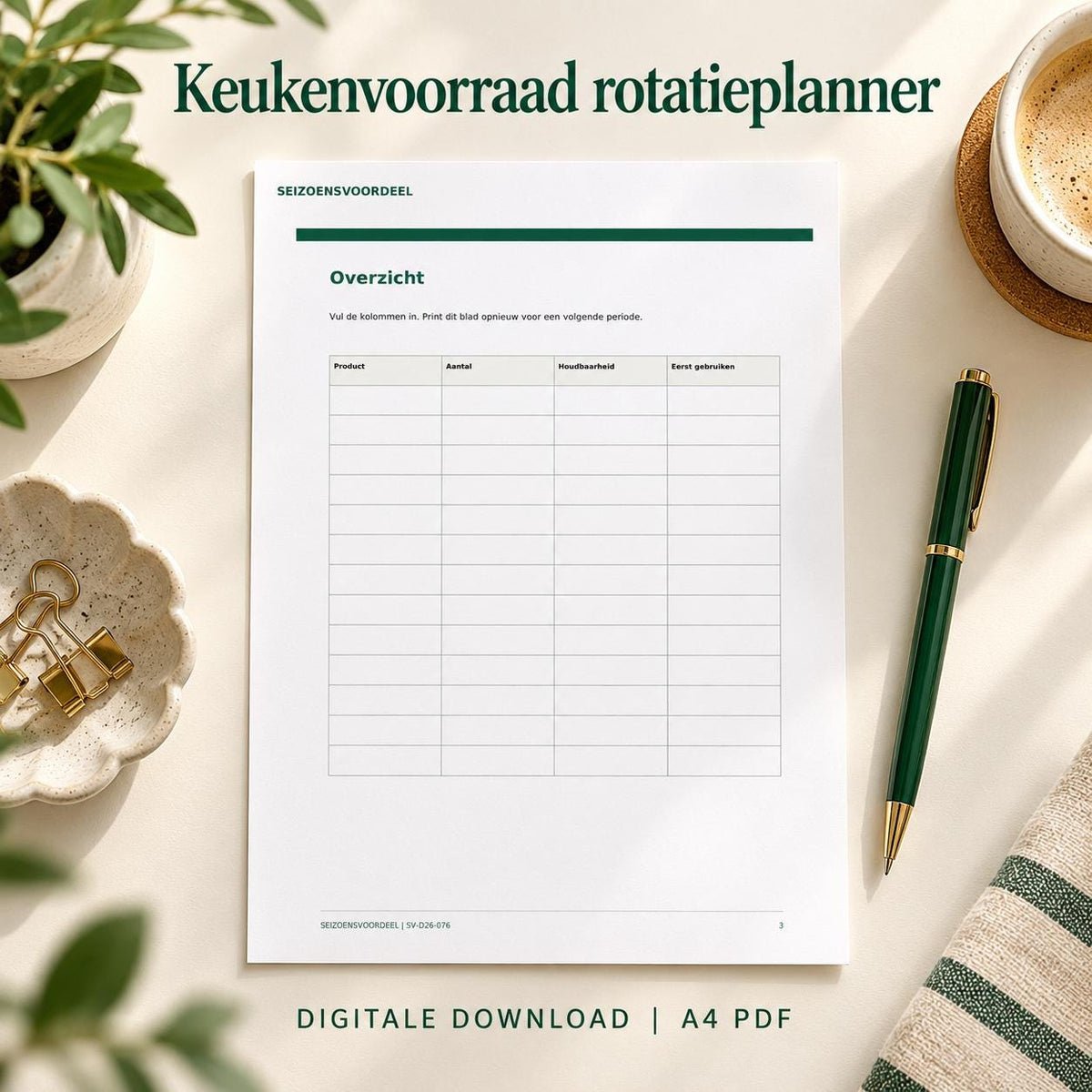 Keukenvoorraad rotatieplanner | Nederlandse A4 PDF | Digitale download