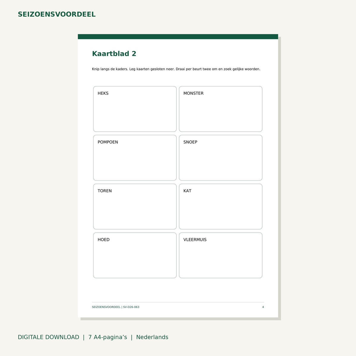 Halloween memory woordparen | Nederlandse A4 PDF | Digitale download