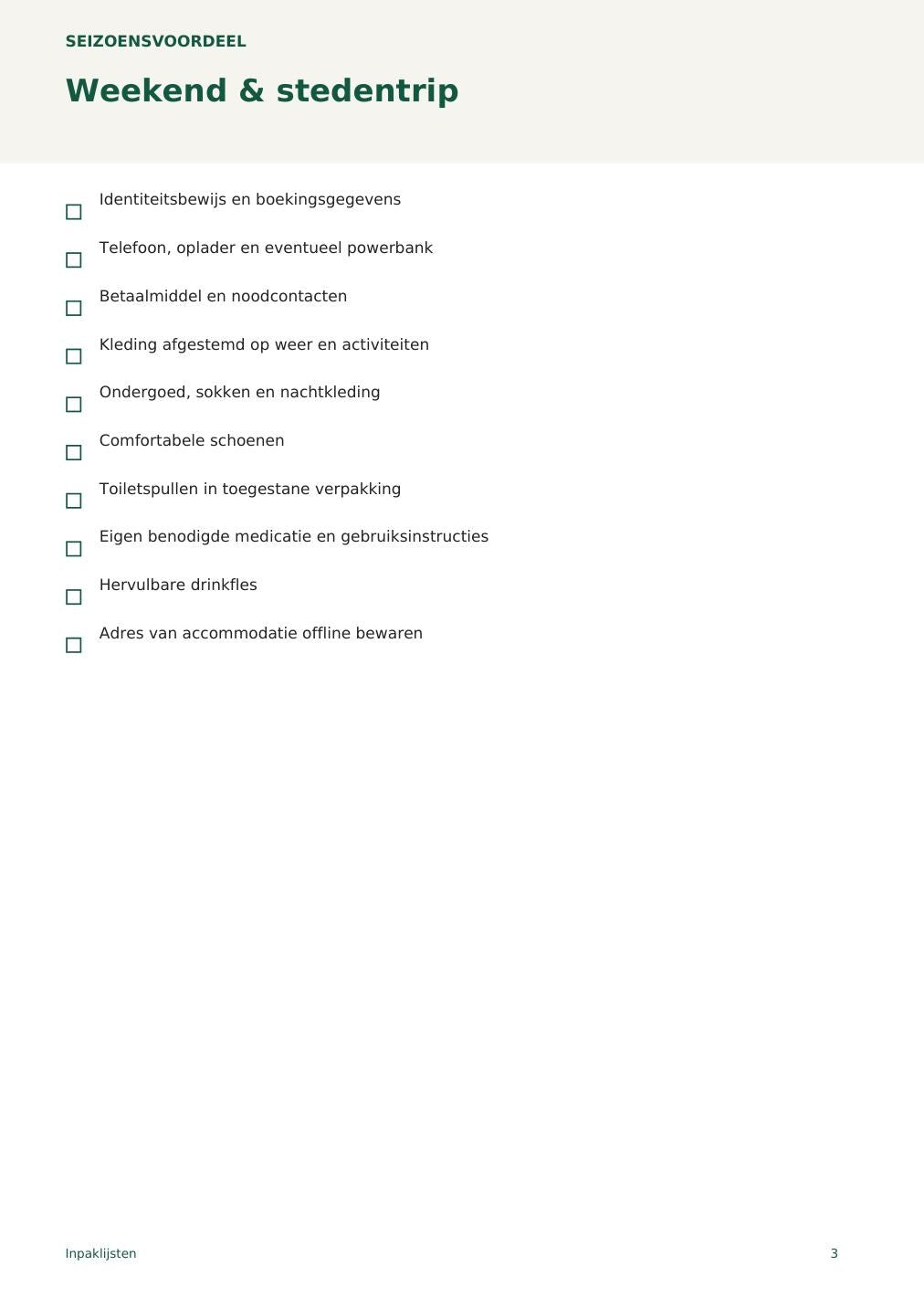 Inpaklijsten – printbare A4 PDF in het Nederlands – digitale download