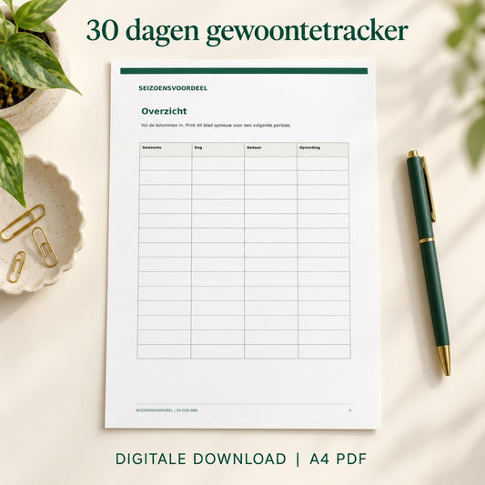 30 dagen gewoontetracker | Nederlandse A4 PDF | Digitale download
