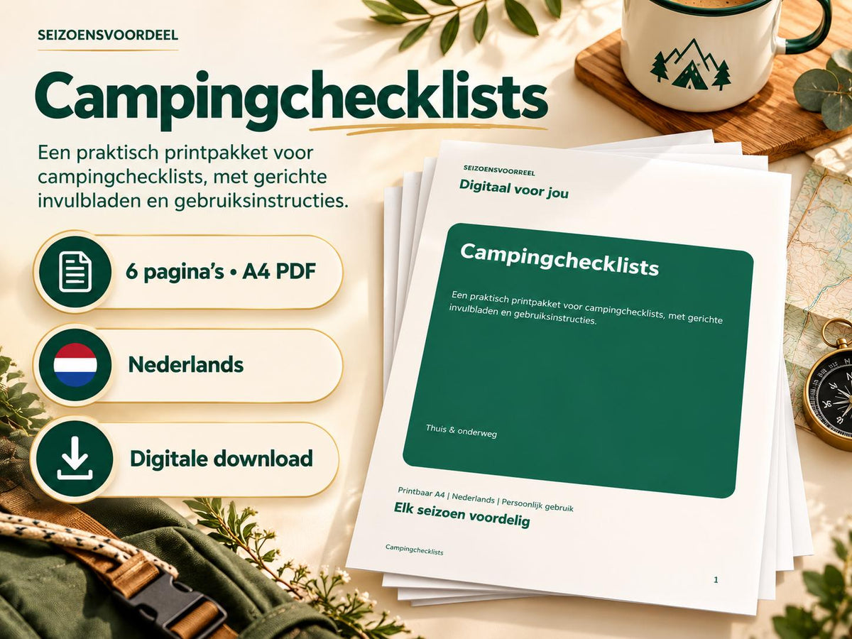 Campingchecklists – printbare A4 PDF in het Nederlands – digitale download