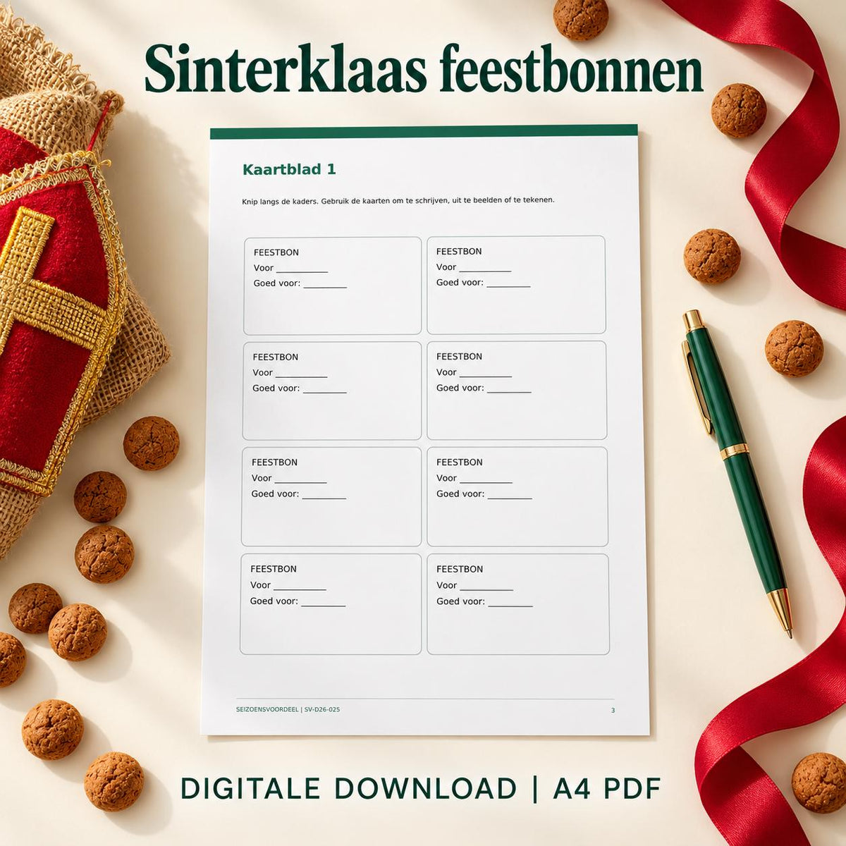 Sinterklaas feestbonnen | Nederlandse A4 PDF | Digitale download