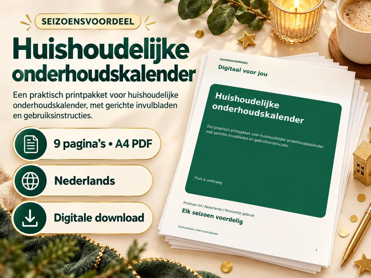 Huishoudelijke onderhoudskalender – printbare A4 PDF in het Nederlands – digitale download