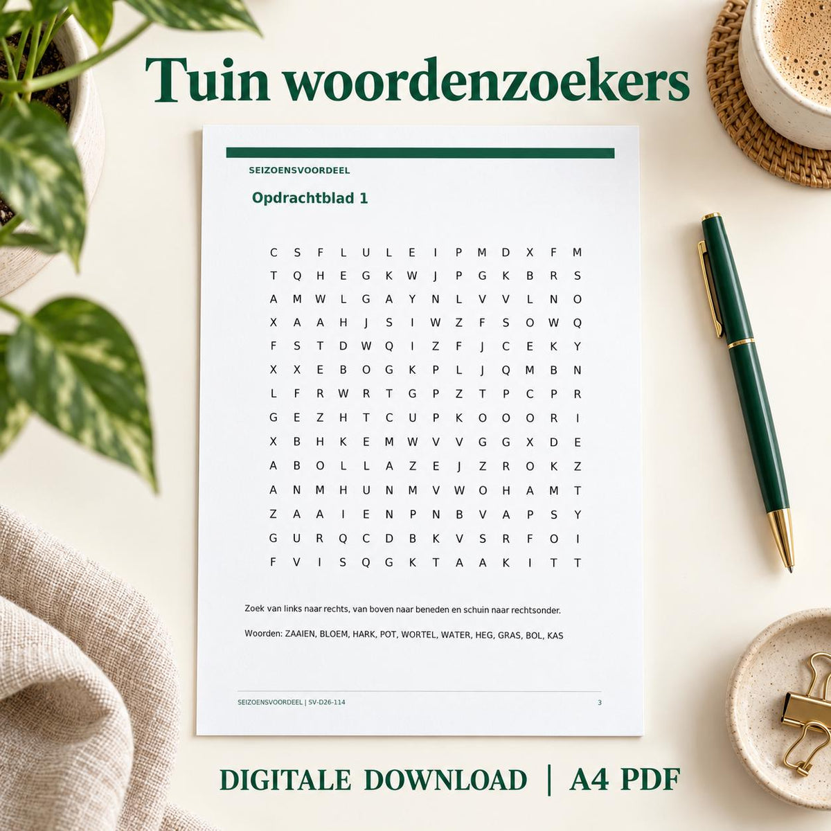 Tuin woordenzoekers | Nederlandse A4 PDF | Digitale download