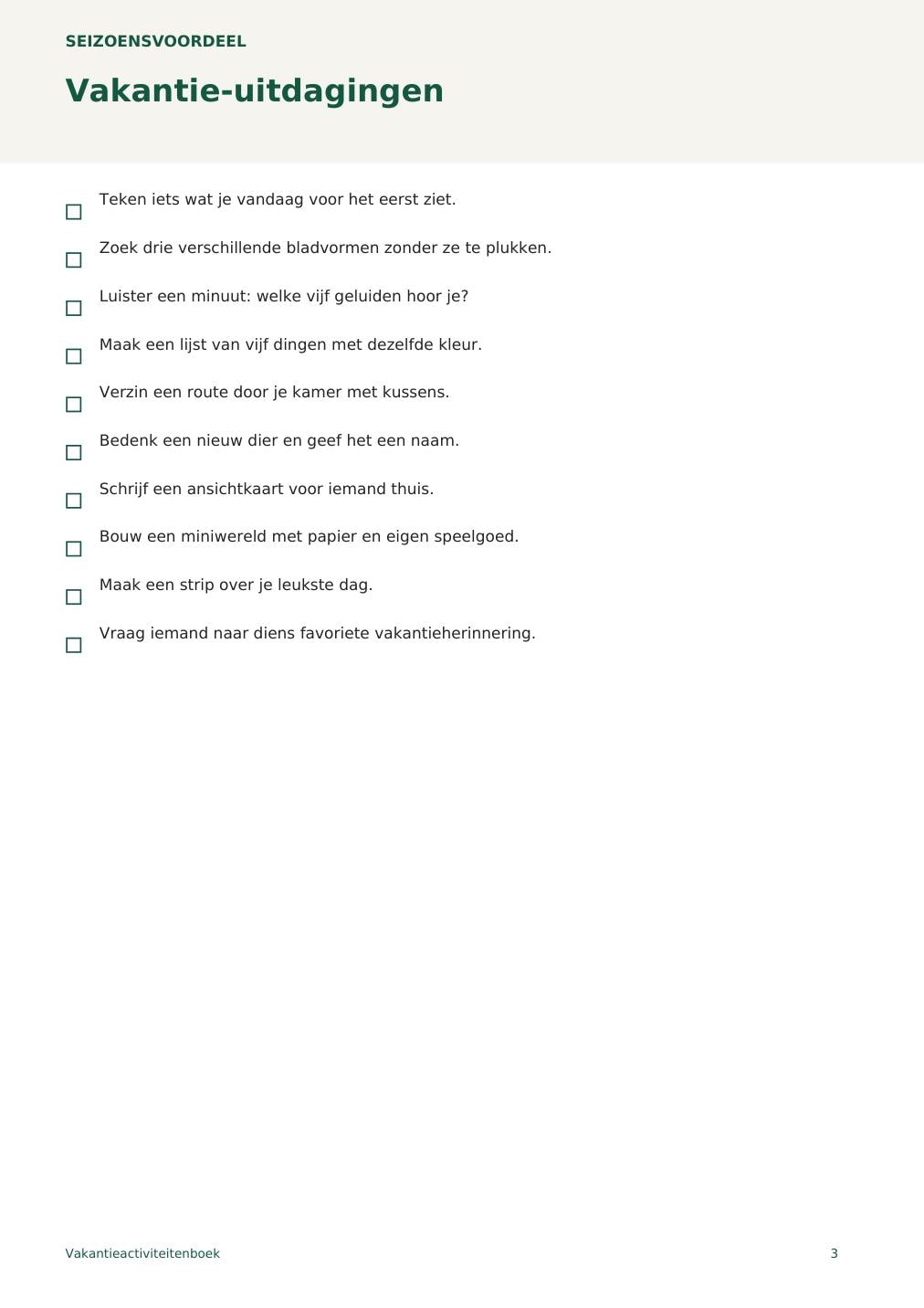 Vakantieactiviteitenboek – printbare A4 PDF in het Nederlands – digitale download