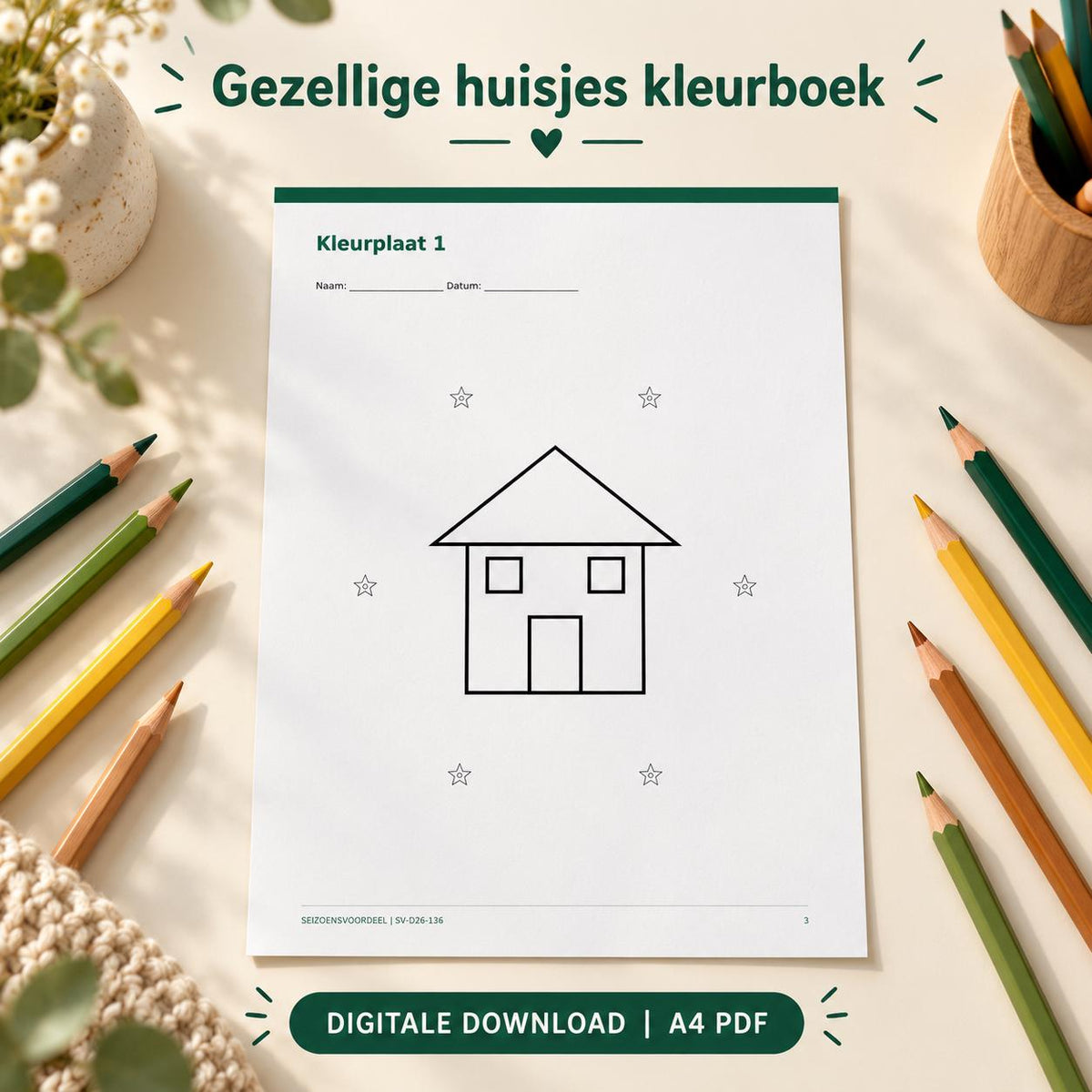 Gezellige huisjes kleurboek | Nederlandse A4 PDF | Digitale download