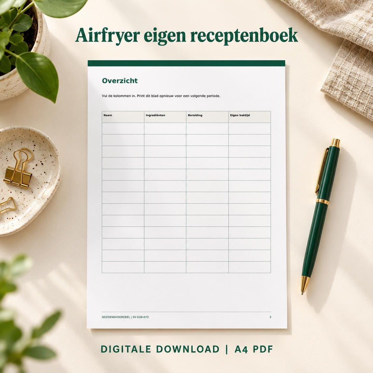 Airfryer eigen receptenboek | Nederlandse A4 PDF | Digitale download