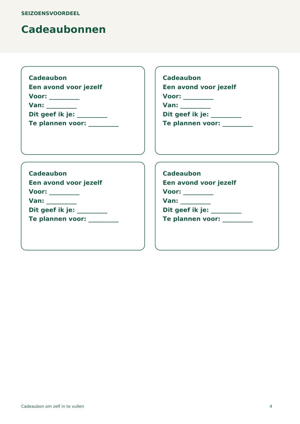 Cadeaubon om zelf in te vullen – printbare A4 PDF in het Nederlands – digitale download