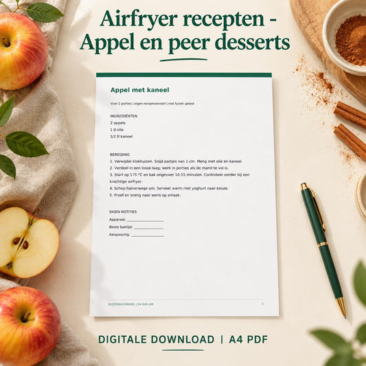 Airfryer recepten - Appel en peer desserts | Nederlandse A4 PDF | Digitale download