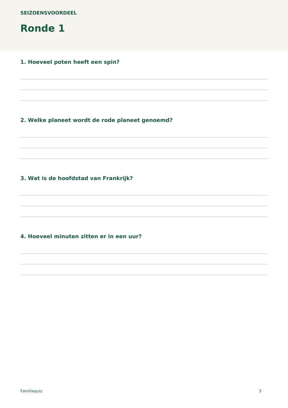 Familiequiz – printbare A4 PDF in het Nederlands – digitale download