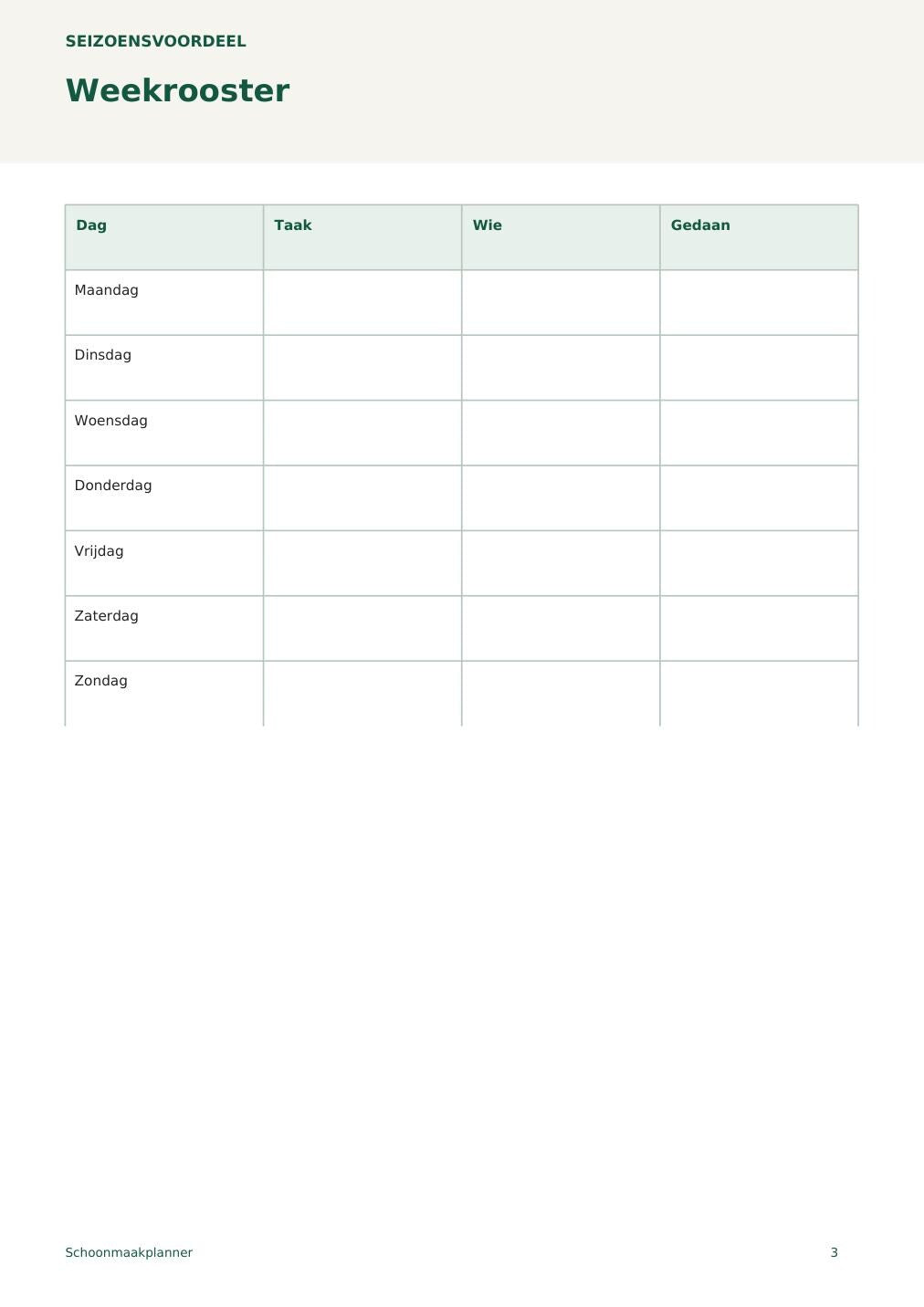 Schoonmaakplanner – printbare A4 PDF in het Nederlands – digitale download