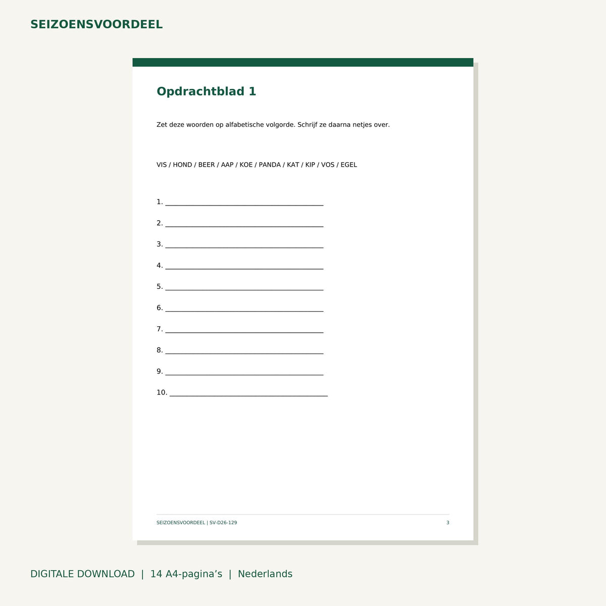 Dieren alfabetwerkboek | Nederlandse A4 PDF | Digitale download
