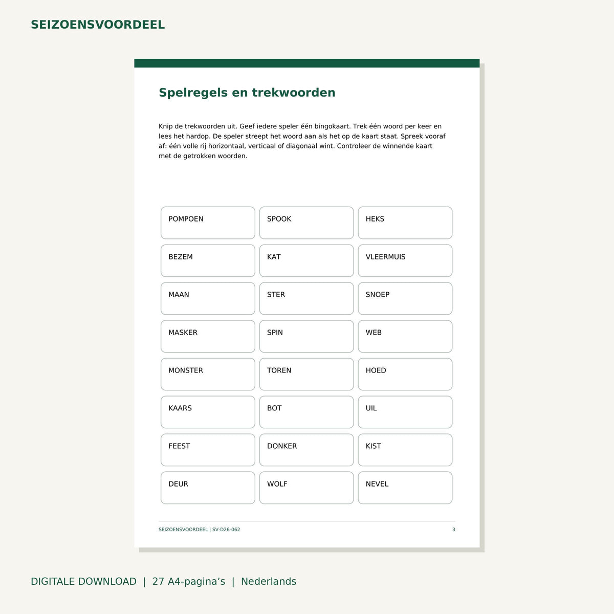 Halloween bingo voor 24 spelers | Nederlandse A4 PDF | Digitale download
