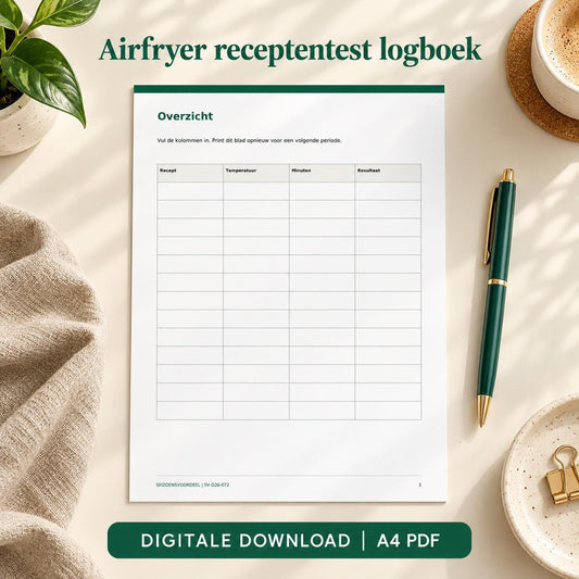 Airfryer receptentest logboek | Nederlandse A4 PDF | Digitale download