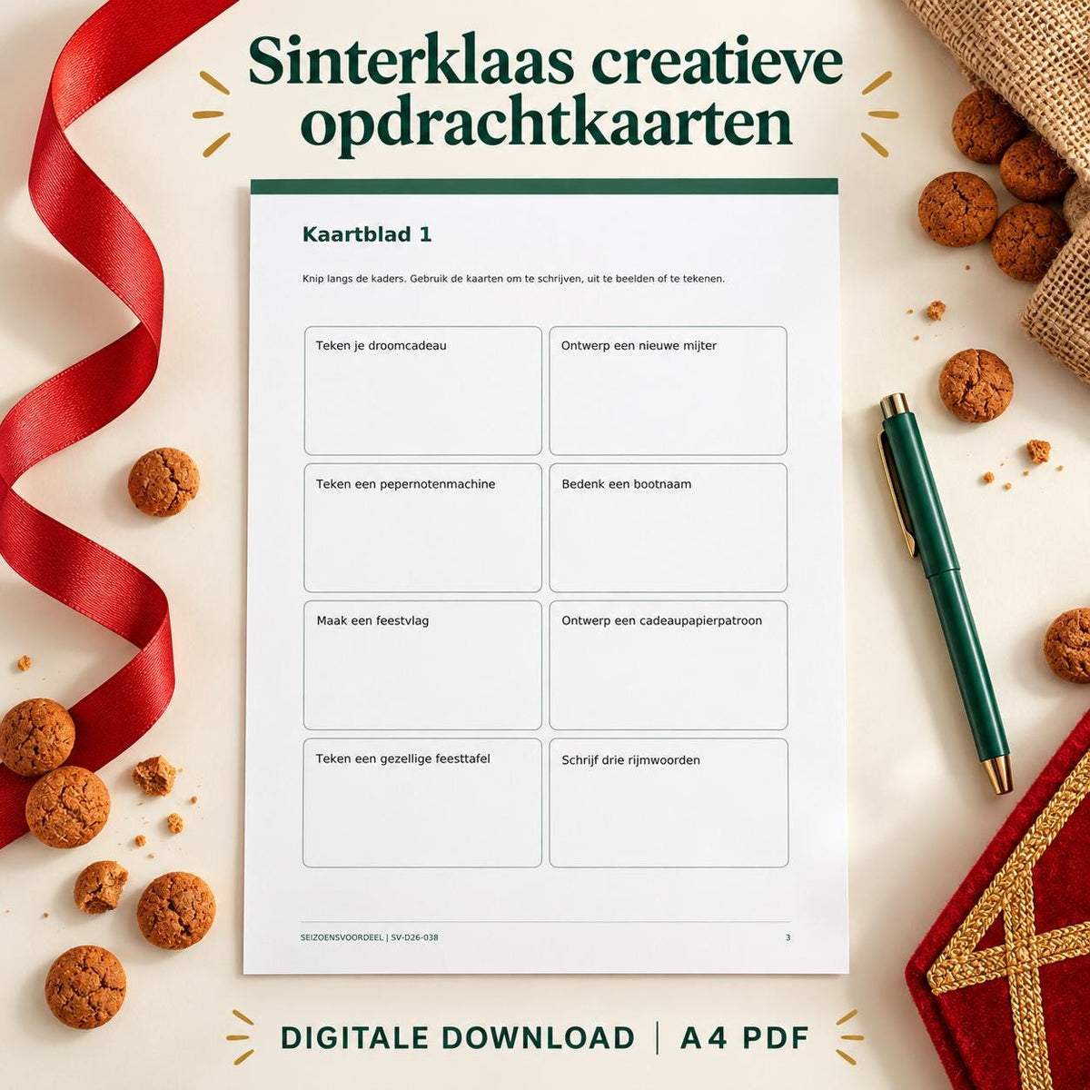 Sinterklaas creatieve opdrachtkaarten | Nederlandse A4 PDF | Digitale download