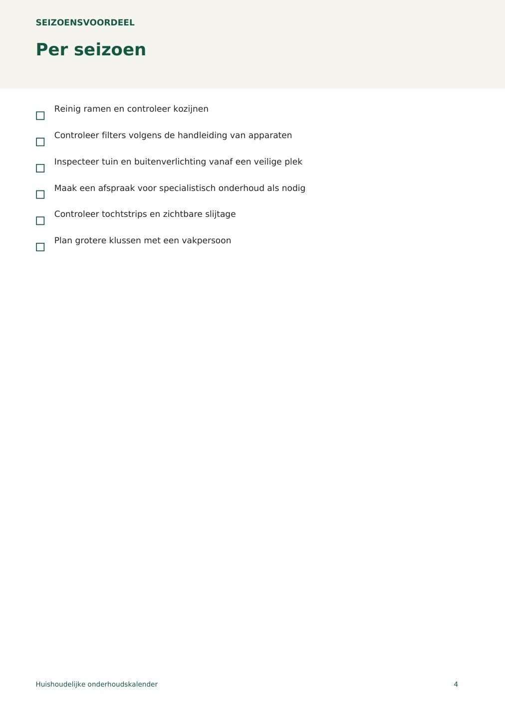 Huishoudelijke onderhoudskalender – printbare A4 PDF in het Nederlands – digitale download