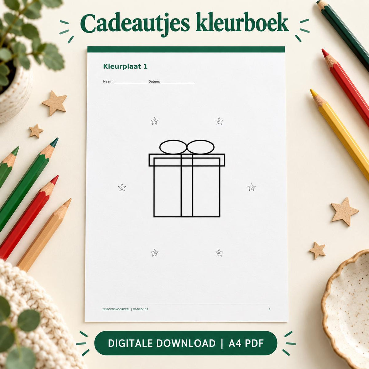 Cadeautjes kleurboek | Nederlandse A4 PDF | Digitale download