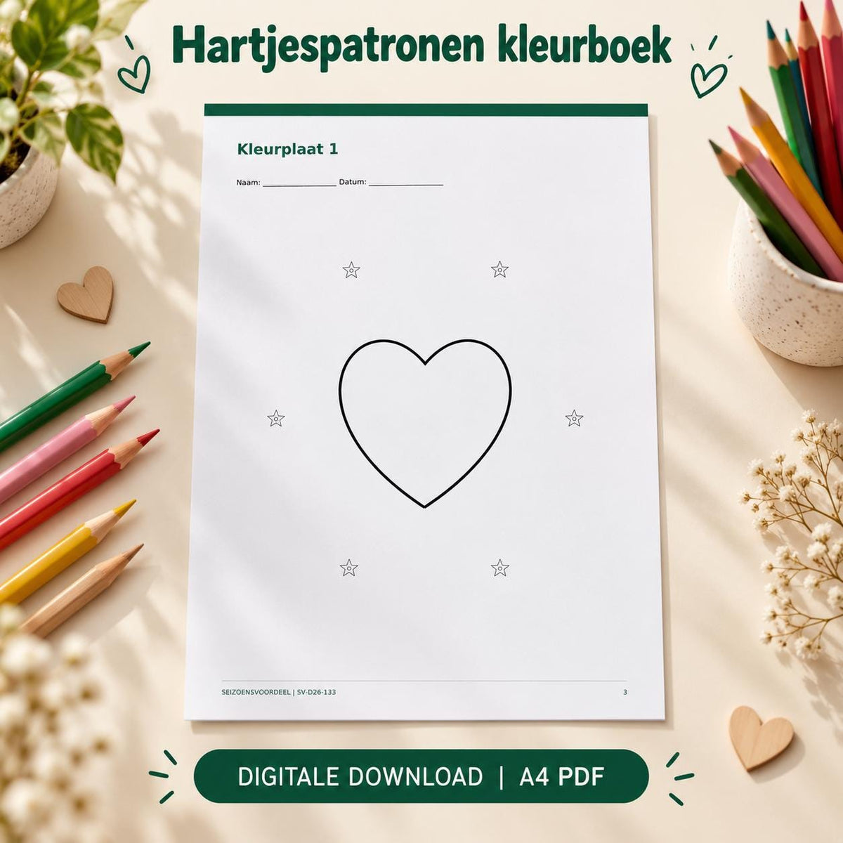 Hartjespatronen kleurboek | Nederlandse A4 PDF | Digitale download