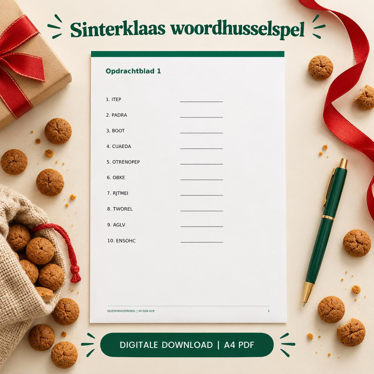 Sinterklaas woordhusselspel | Nederlandse A4 PDF | Digitale download