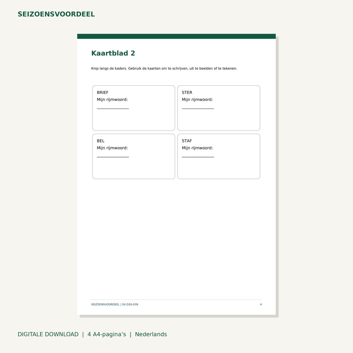 Sinterklaas rijmwoordkaarten | Nederlandse A4 PDF | Digitale download
