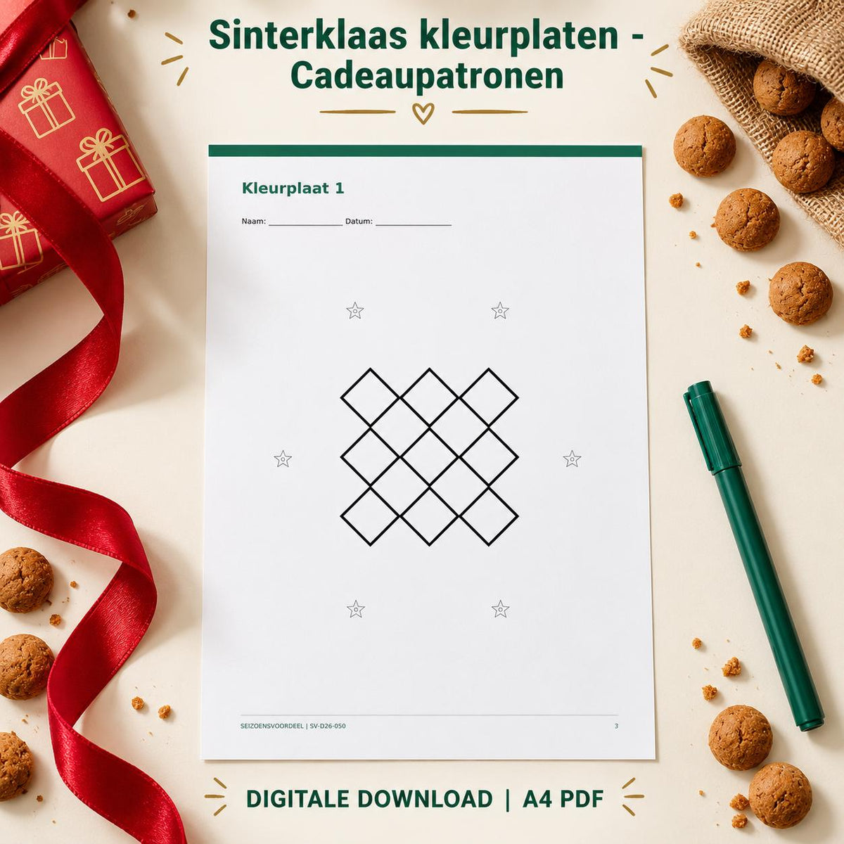 Sinterklaas kleurplaten - Cadeaupatronen | Nederlandse A4 PDF | Digitale download