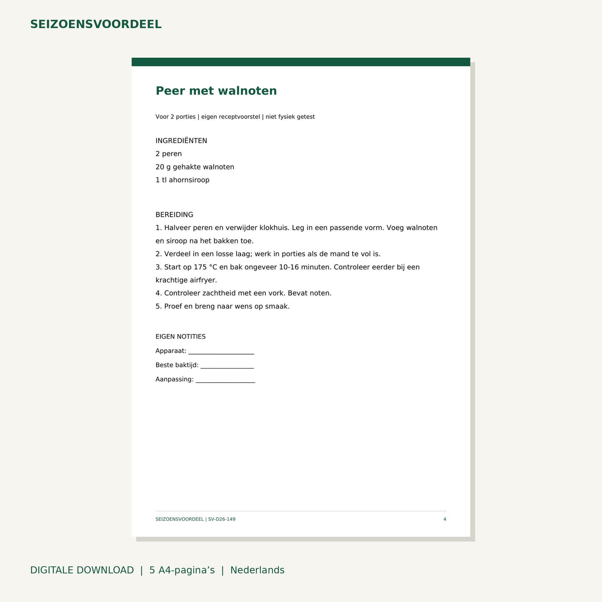 Airfryer recepten - Appel en peer desserts | Nederlandse A4 PDF | Digitale download