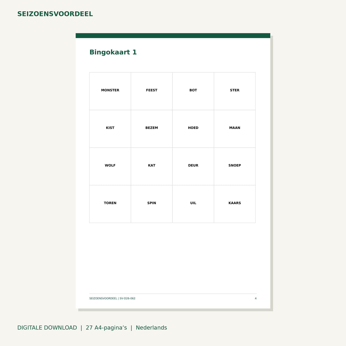Halloween bingo voor 24 spelers | Nederlandse A4 PDF | Digitale download