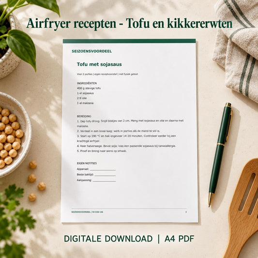 Airfryer recepten - Tofu en kikkererwten | Nederlandse A4 PDF | Digitale download