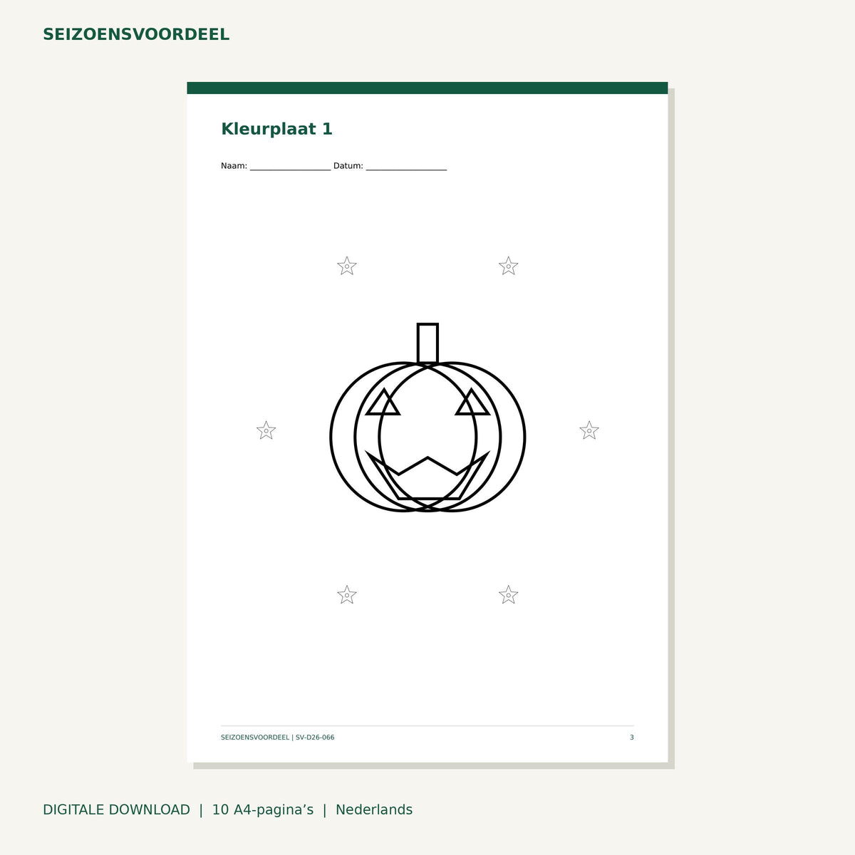 Halloween kleurplaten - Pompoenen | Nederlandse A4 PDF | Digitale download