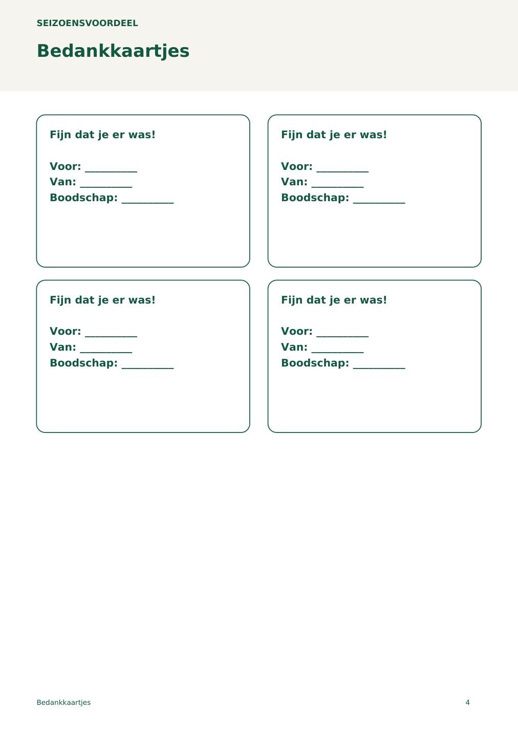 Bedankkaartjes – printbare A4 PDF in het Nederlands – digitale download