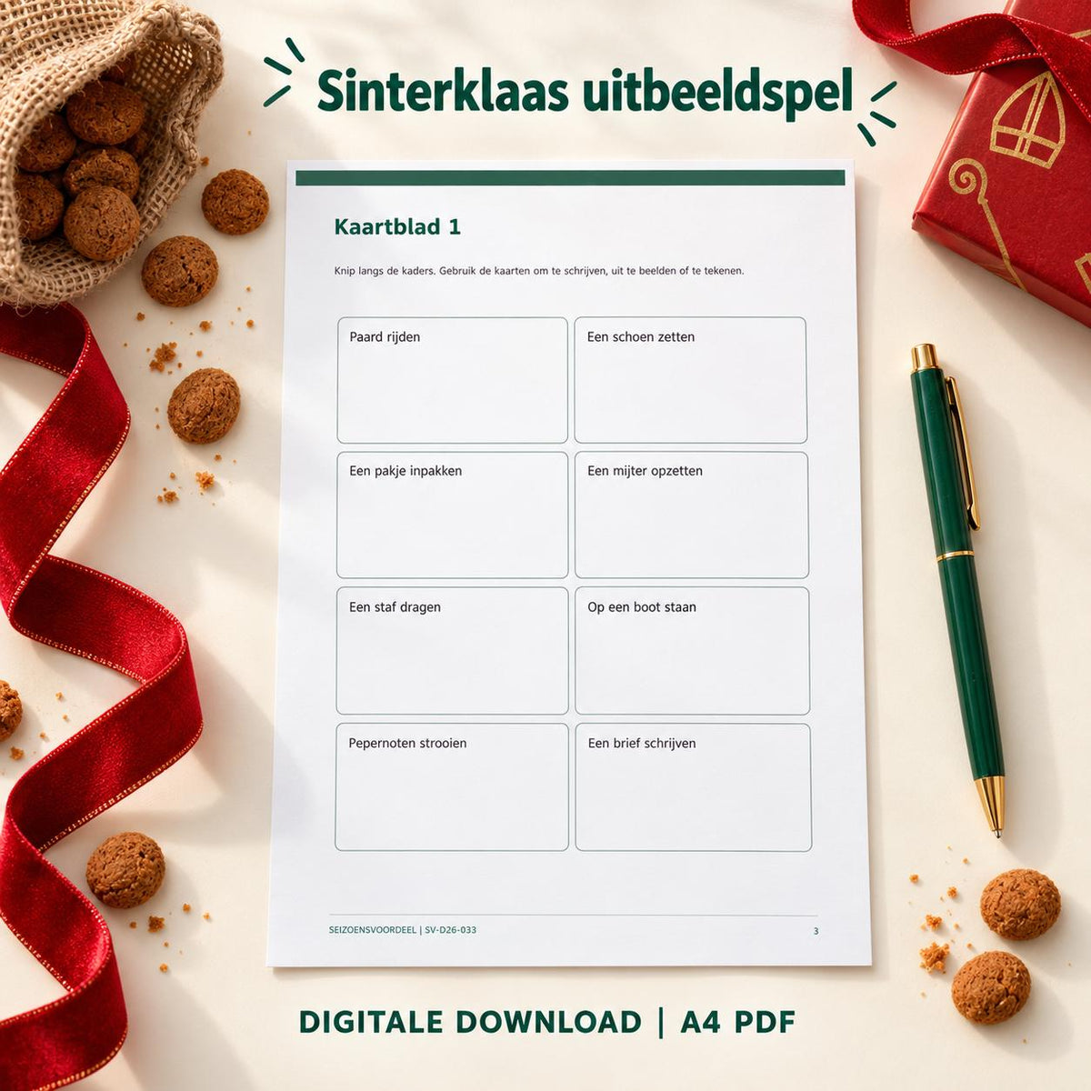 Sinterklaas uitbeeldspel | Nederlandse A4 PDF | Digitale download