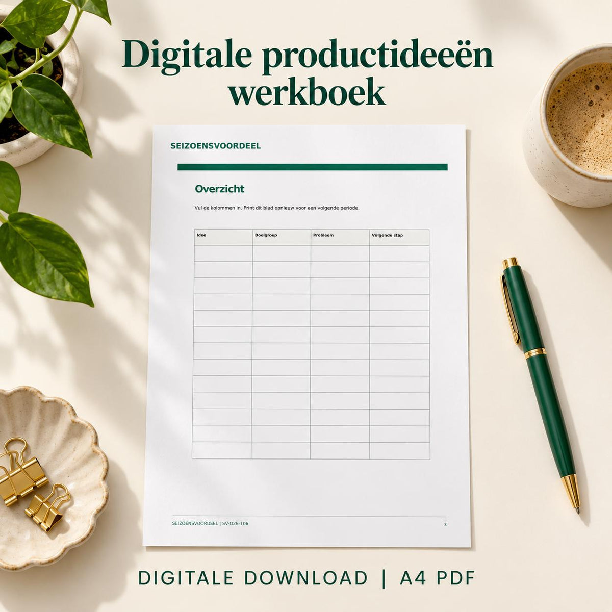 Digitale productideeën werkboek | Nederlandse A4 PDF | Digitale download